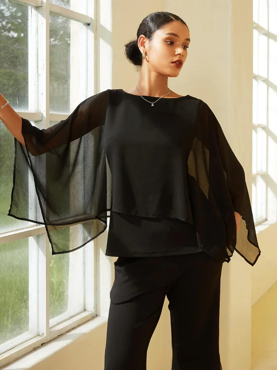 Stylish Luxurious Modal Chiffon Cape Top Blouse