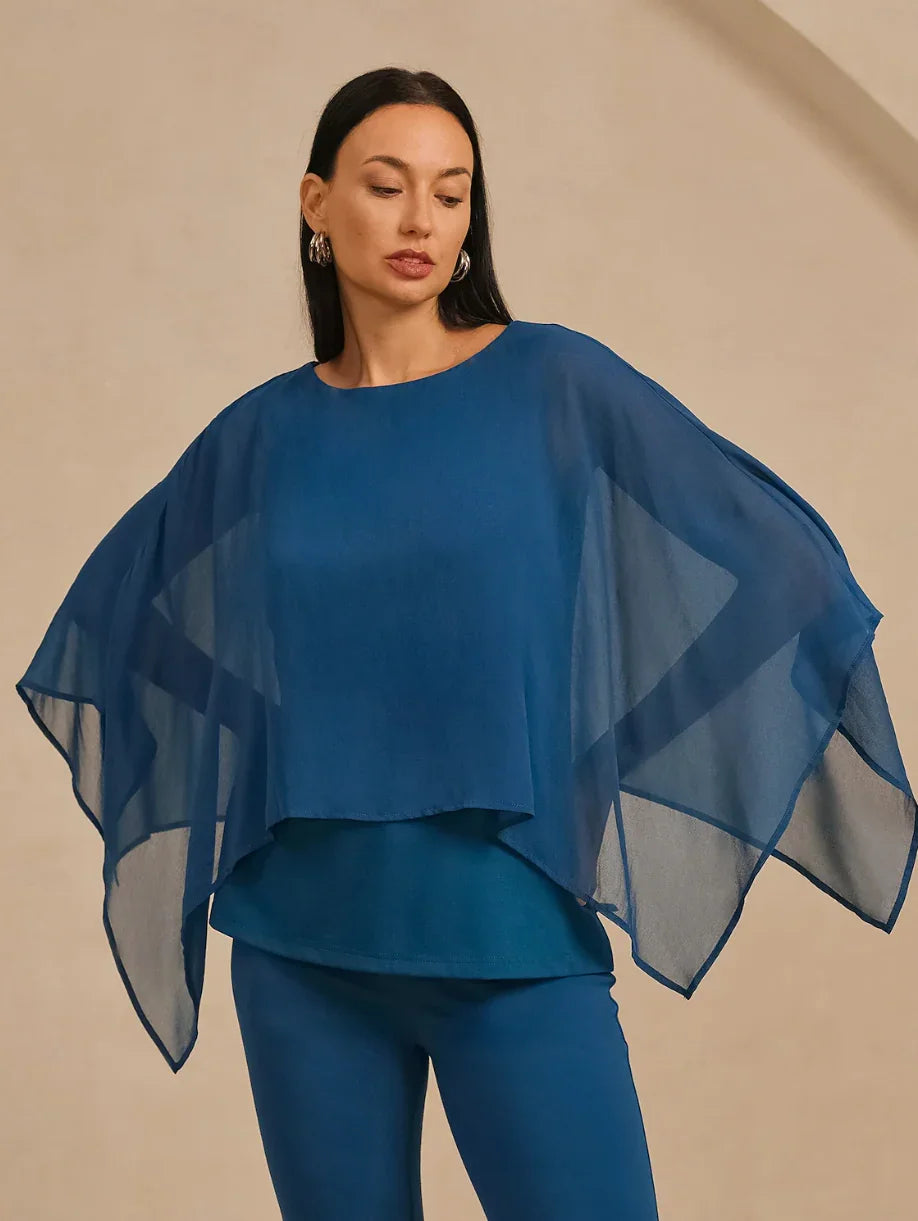 Stylish Luxurious Modal Chiffon Cape Top Blouse