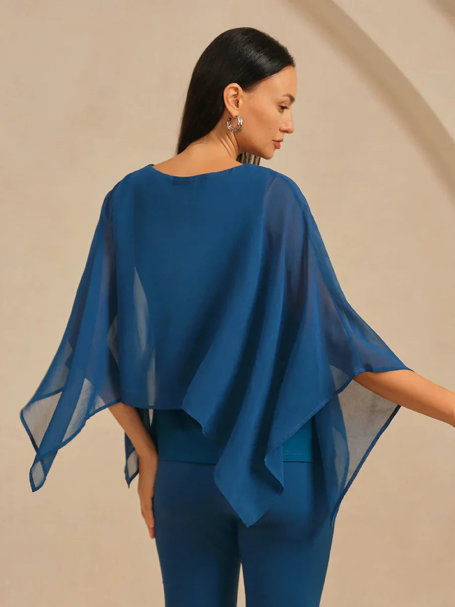 Stylish Luxurious Modal Chiffon Cape Top Blouse