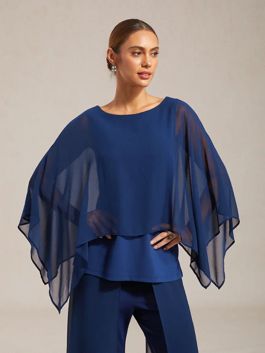 Stylish Luxurious Modal Chiffon Cape Top Blouse