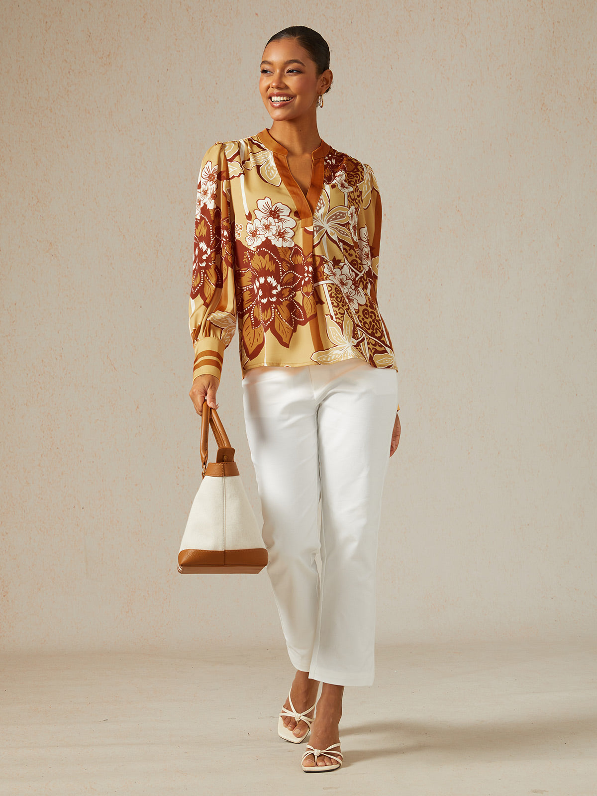 Amber Bloom Silky Satin Blouse