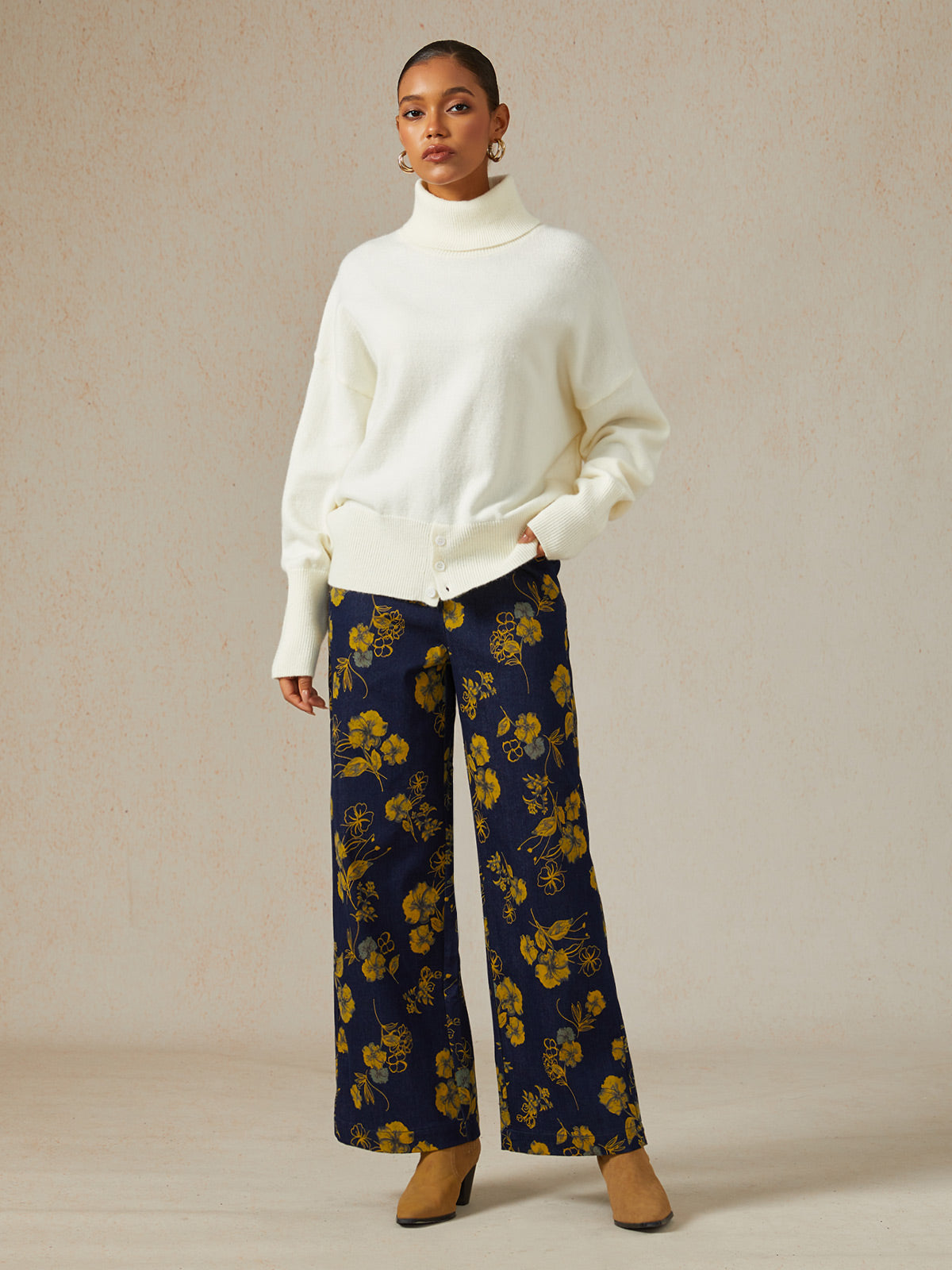 Acrylic Ribbed Knit Turtleneck Sweater Jumper