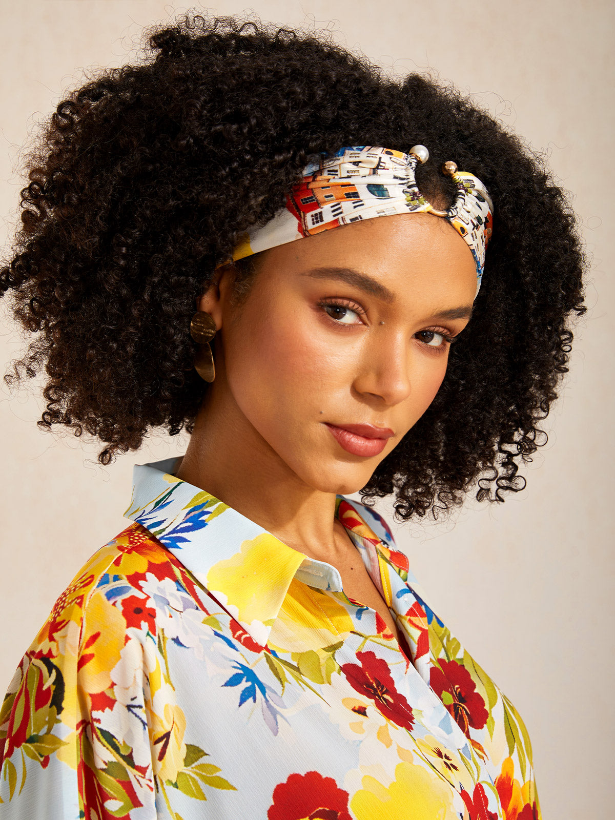 Santorini Summer Silky Satin Ruched Headscarf