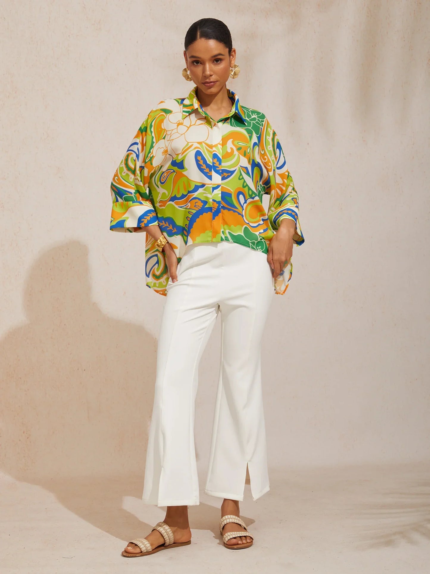 Boho Paisley Flowy Chiffon Short Shirt