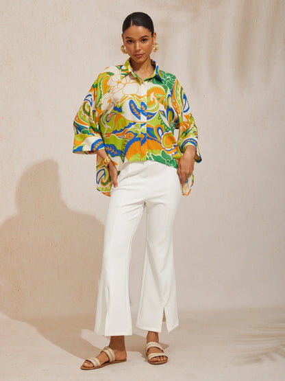 Boho Paisley Flowy Chiffon Short Shirt