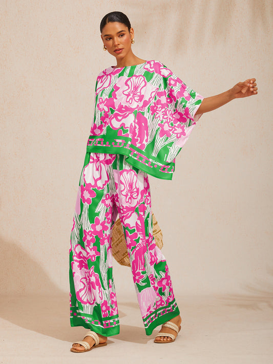 Pink Jungle Flora Silky Satin Top