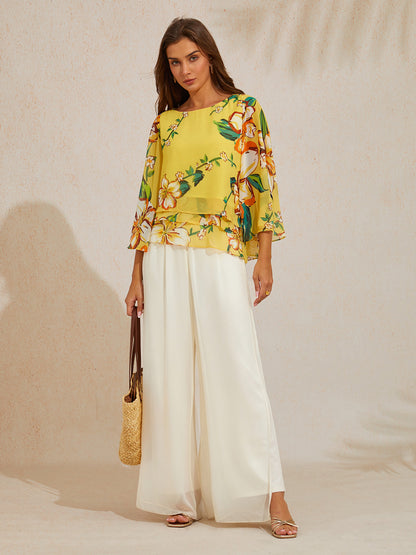 Lime Magnolia Glow Layered Chiffon Blouse