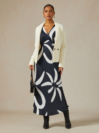 Robe maxi en satin à motif floral abstrait