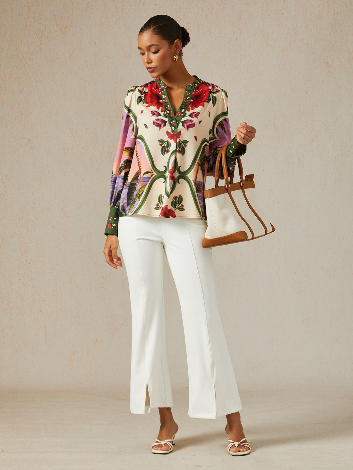 Hawaii Palm Silky Satin Blouse