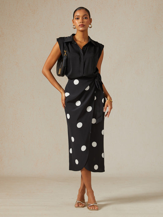 Elegant Polka Dots Cotton Like Wrap Skirt
