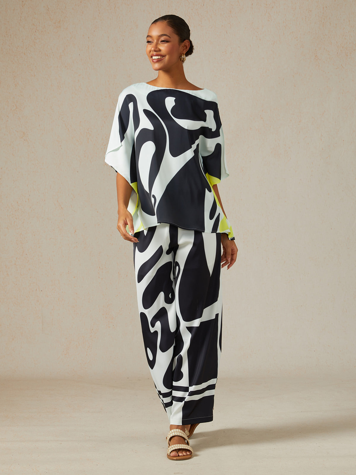 Noir Baroque Silky Satin Batwing Top