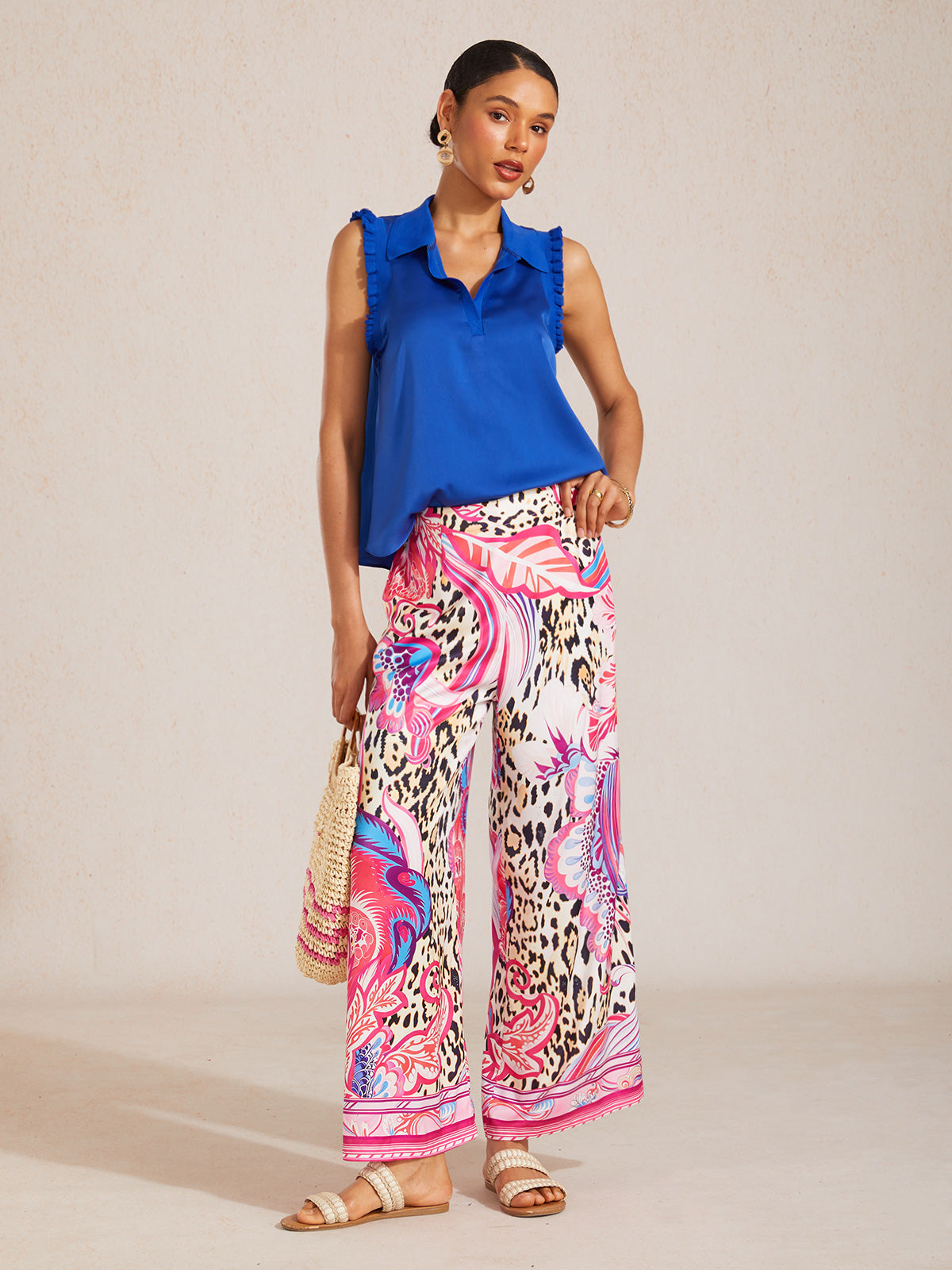 Blush&Beast Silky Satin Pink Paisley Pants