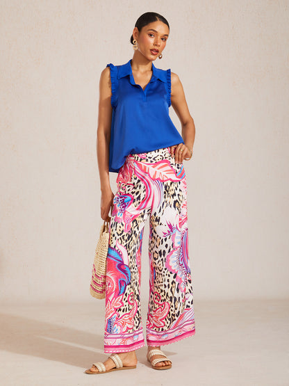 Blush&Beast Silky Satin Pink Paisley Pants