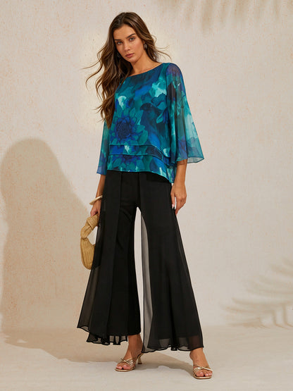 Black Full Length Chiffon High Elasticity Palazzo Pants
