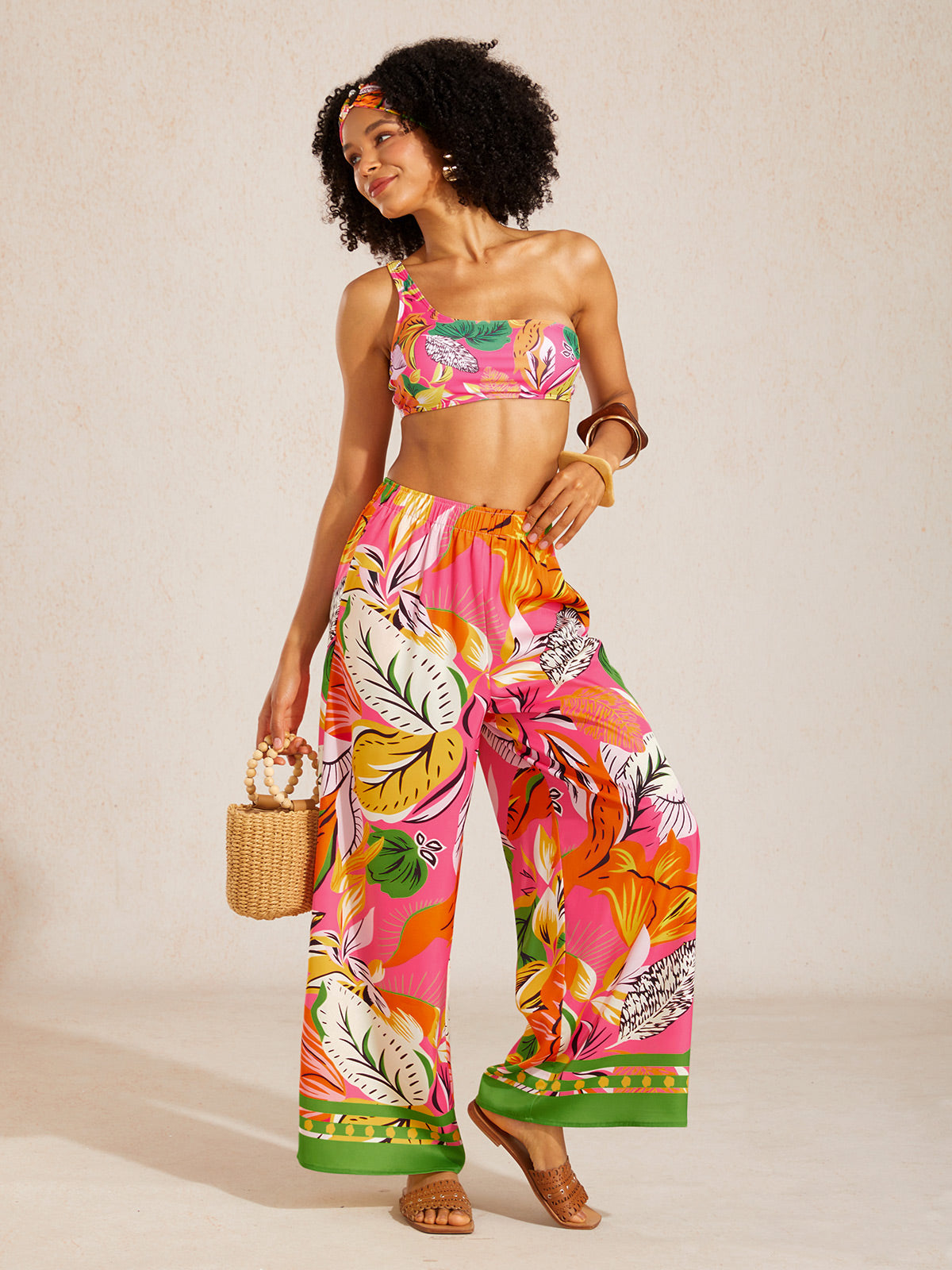 Lavender Paisley Flora Silky Satin Wide Leg Pants