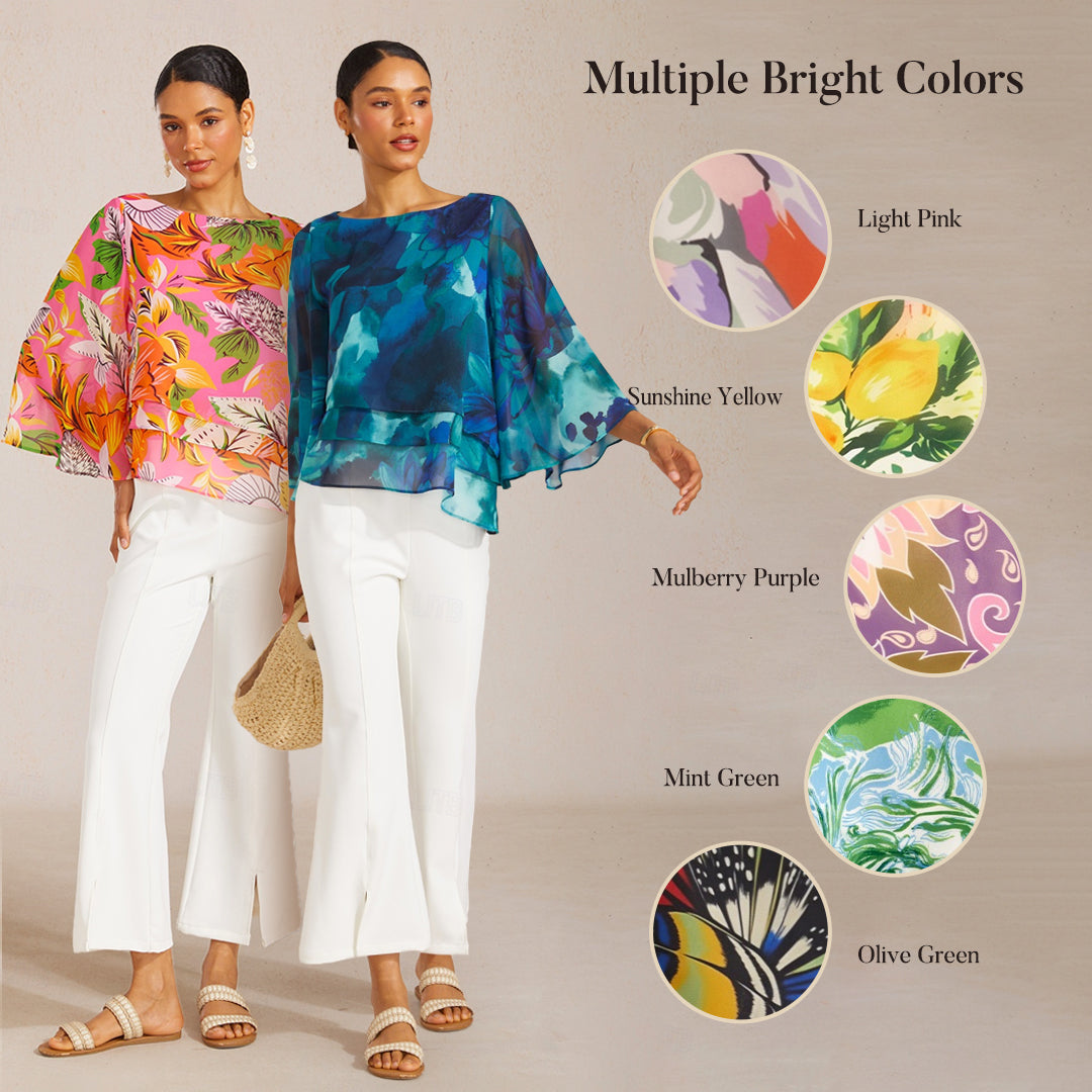 Wild Hibiscus Dream Flowy Chiffon Layered Top