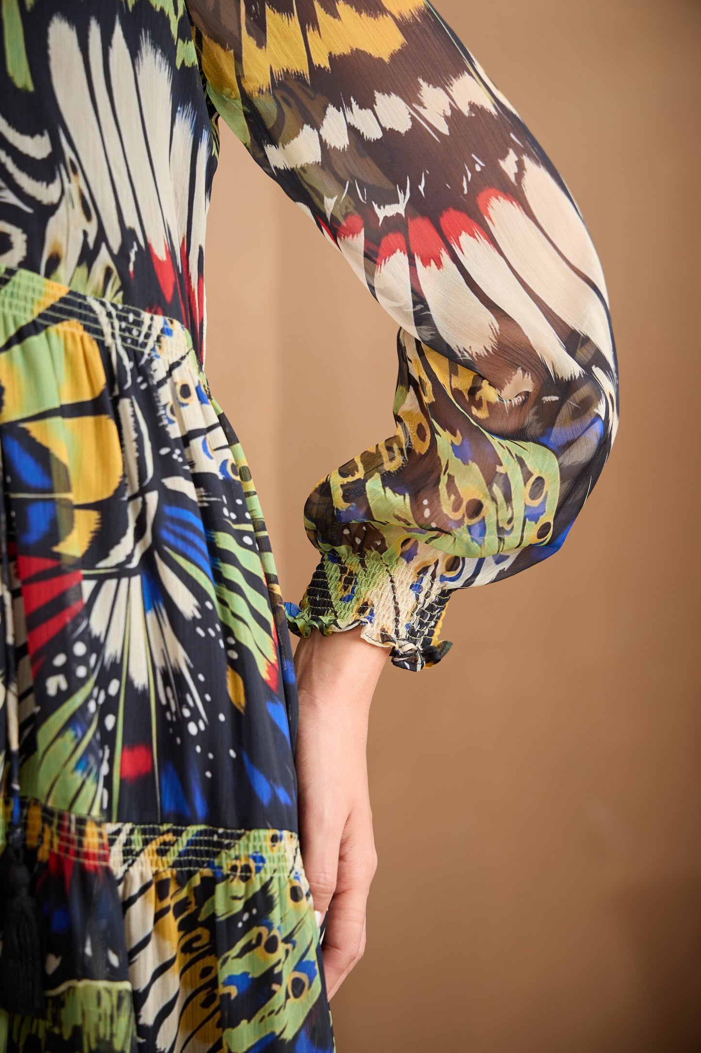 Jungle Butterfly Flowy Chiffon Maxi Dress