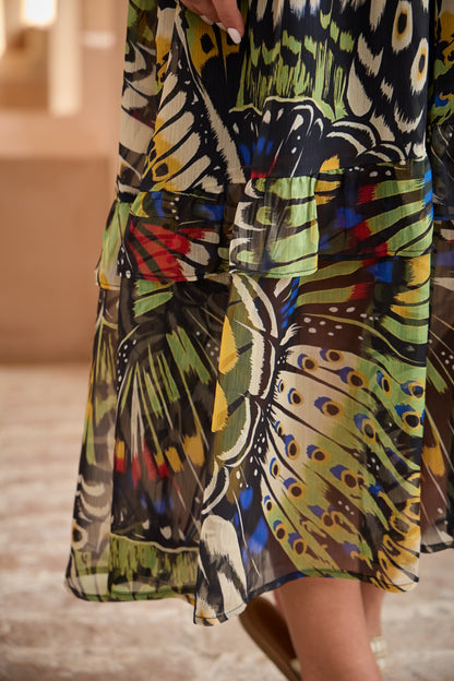 Jungle Butterfly Flowy Chiffon Maxi Dress