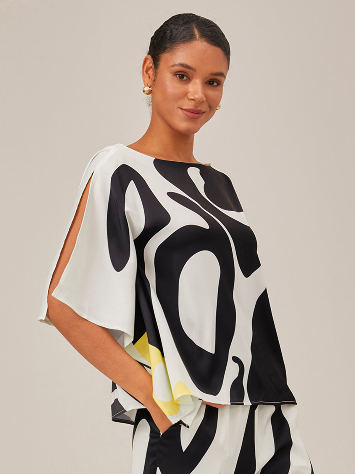 Noir Baroque Silky Satin Batwing Top
