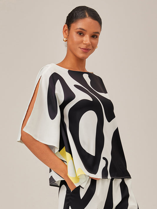 Artistic Graphic Print Silky Satin Graphic Shirt