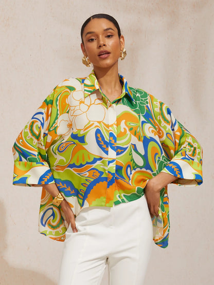 Boho Paisley Flowy Chiffon Short Shirt