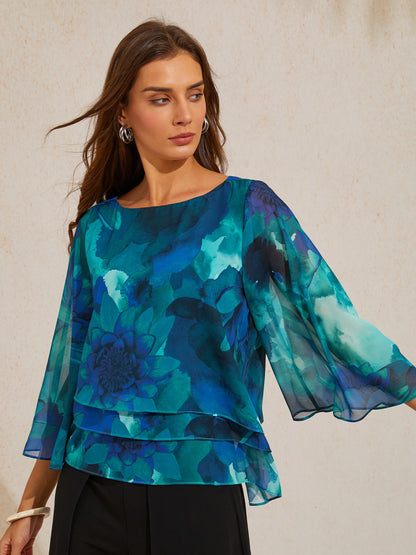 Ocean Bloom Reverie Chiffon Layered Blouse