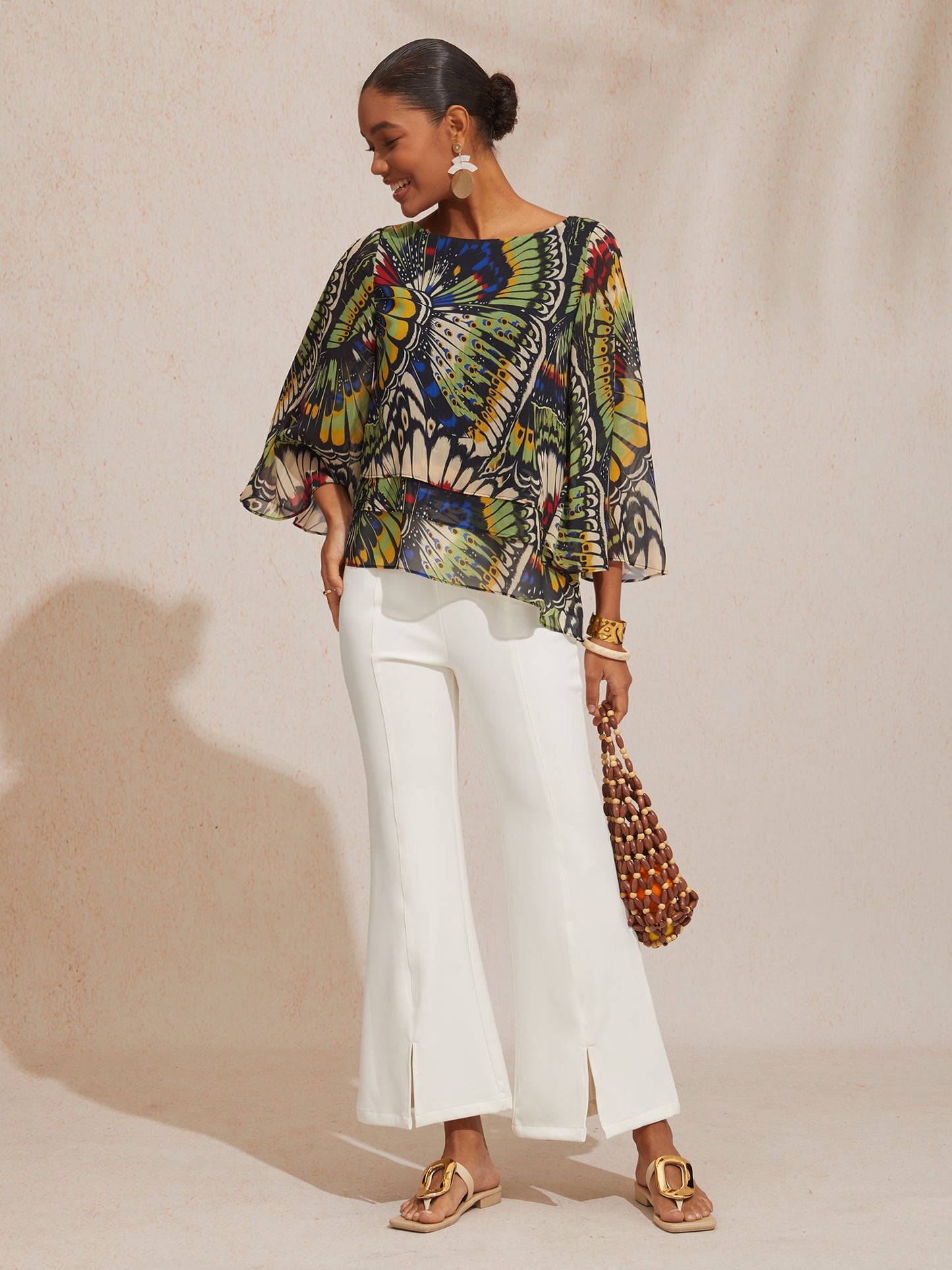 Holiday Citrus Garden Chiffon Layered Blouse