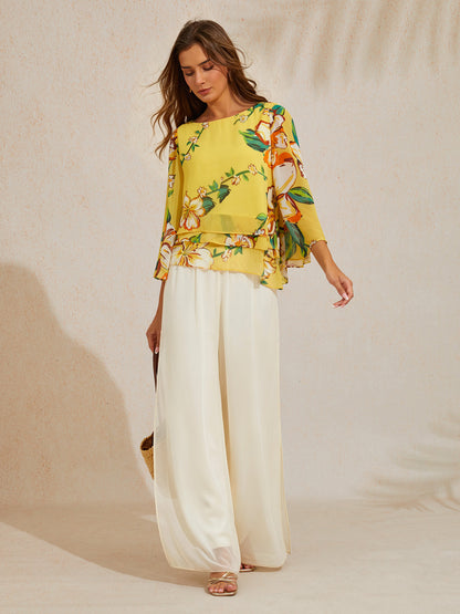 Lime Magnolia Glow Layered Chiffon Blouse