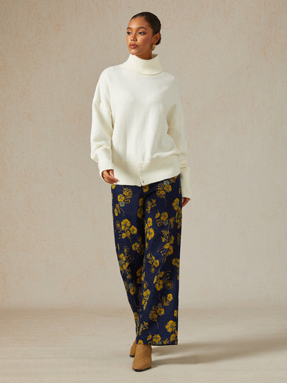 Acrylic Ribbed Knit Turtleneck Sweater Jumper
