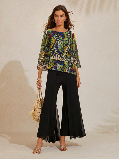 Jungle Butterfly Flowy Chiffon Blouse