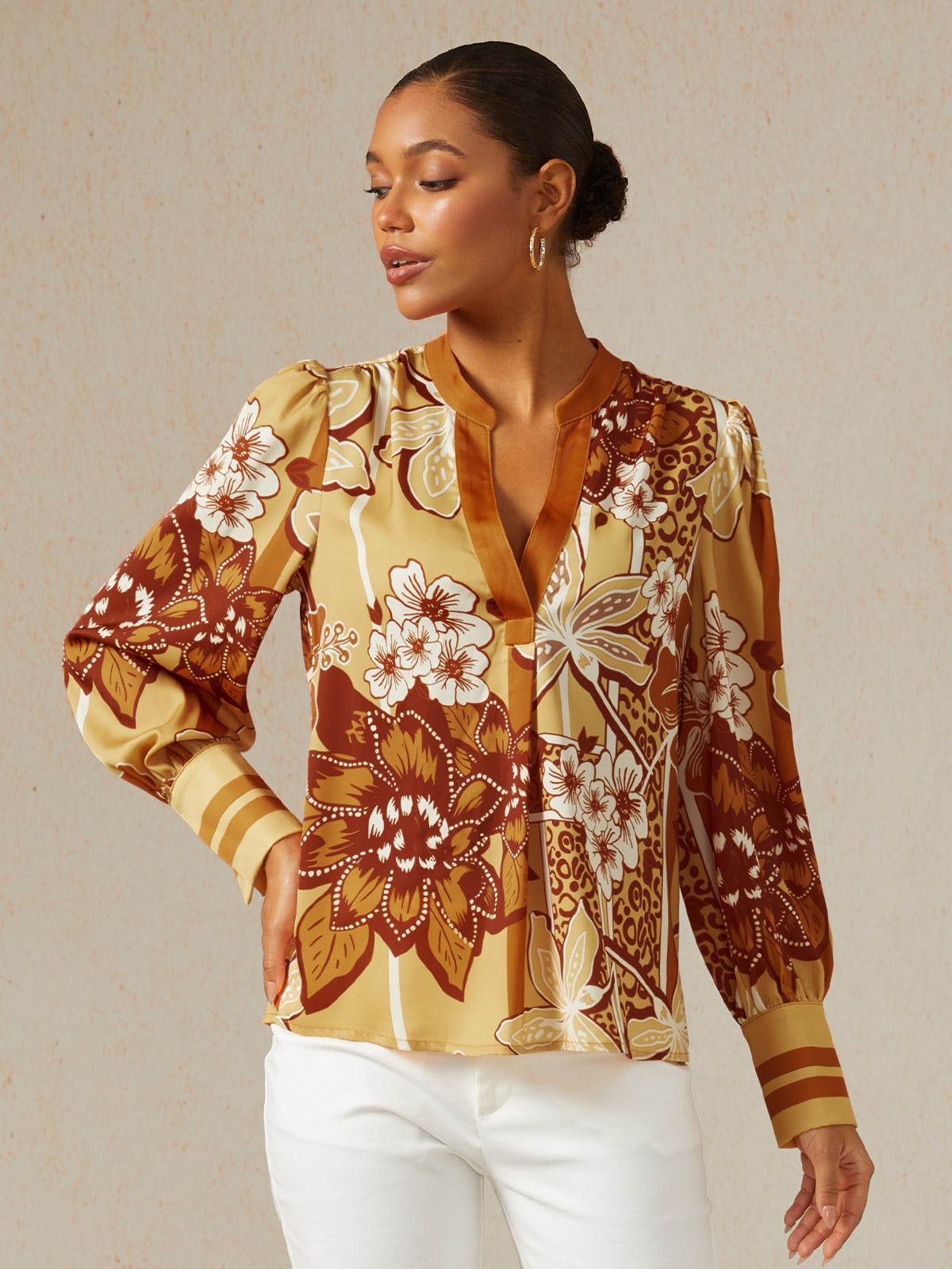 Amber Bloom Silky Satin Blouse