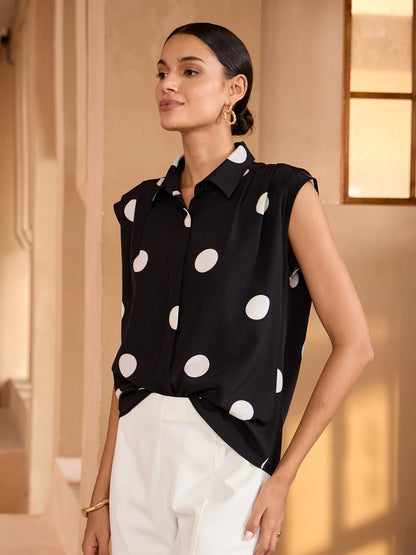 Silky Satin Wide Shoulder Sleeveless Top