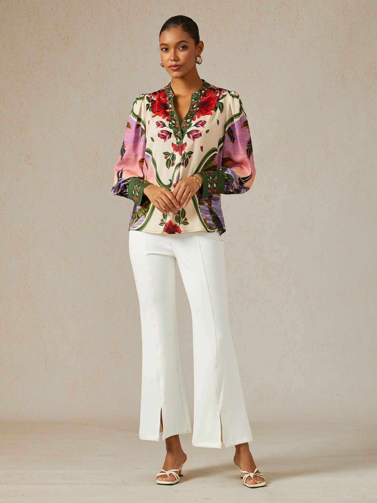 Hawaii Palm Silky Satin Blouse