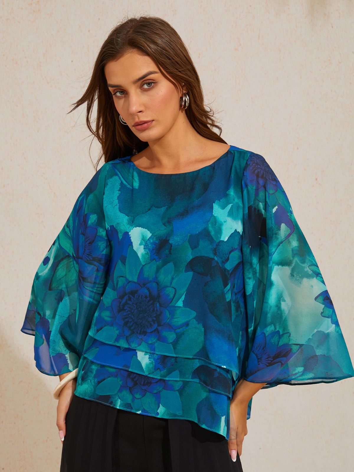 Ocean Bloom Reverie Chiffon Layered Blouse