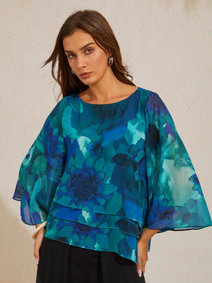 Ocean Bloom Reverie Chiffon Layered Blouse