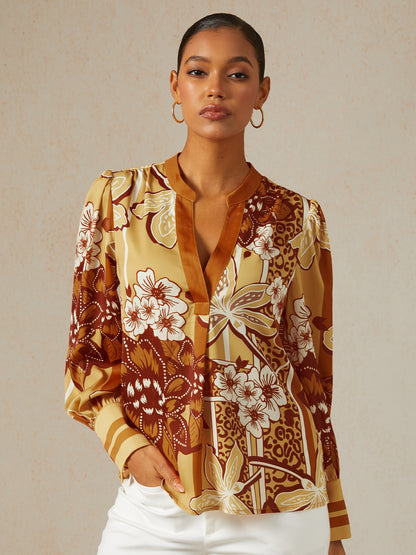 Amber Bloom Silky Satin Blouse