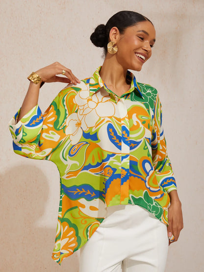 Boho Paisley Flowy Chiffon Short Shirt
