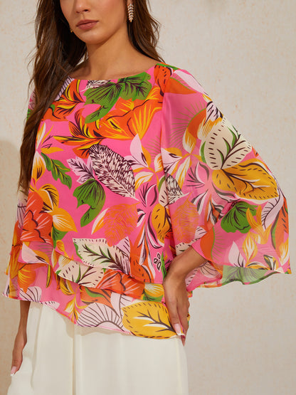 Wilder Hibiskus Traumhaft Fließendes Chiffon-Lagen-Top