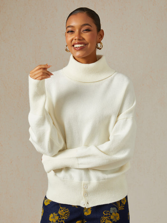 Acrylic Ribbed Knit Turtleneck Sweater Jumper