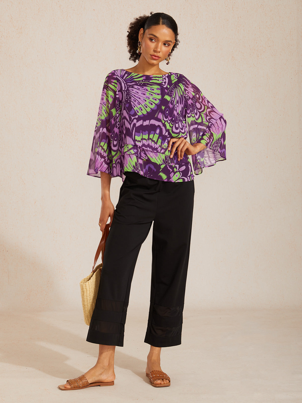 Jungle Schmetterling Fließendes Chiffon-Lagen-Top