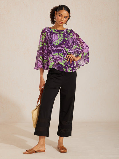 Jungle Schmetterling Fließendes Chiffon-Lagen-Top