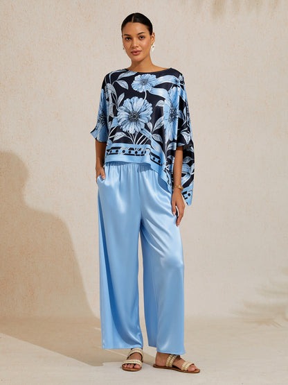 Sepia Noir Bloom Silky Satin Dolman Sleeve Top