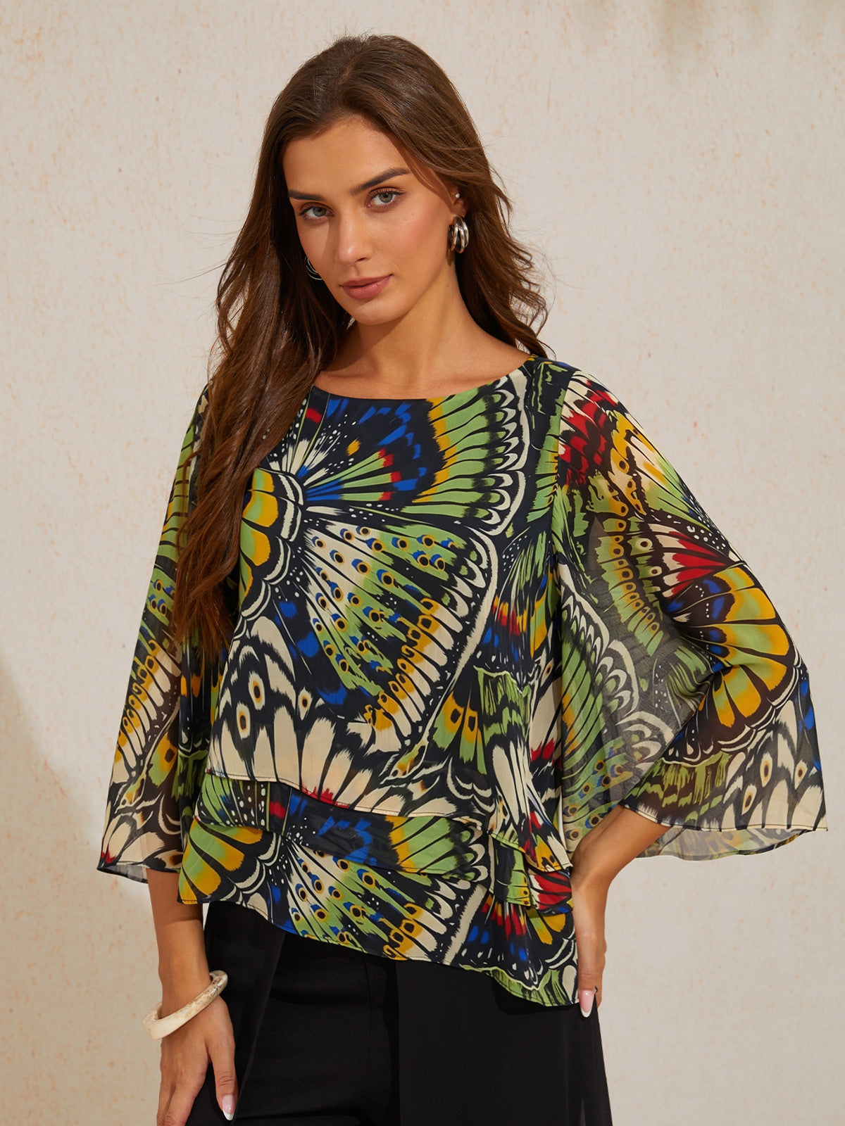 Jungle Butterfly Flowy Chiffon Blouse