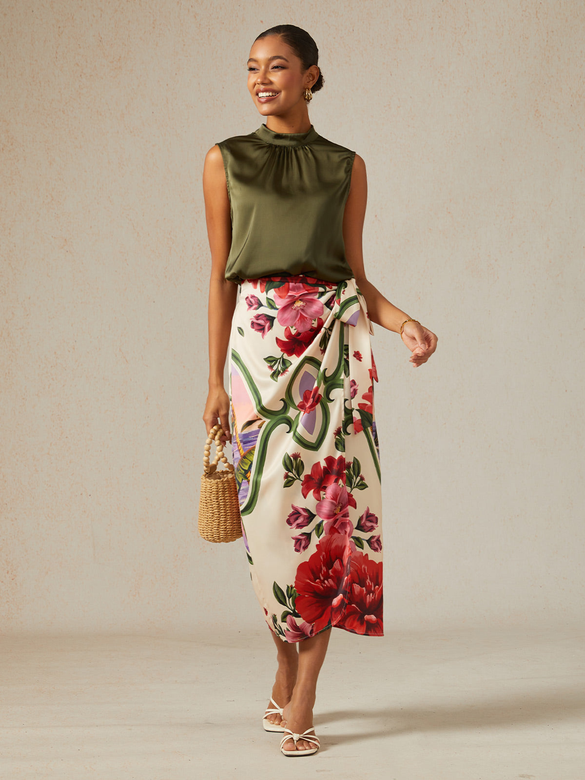 Hawaii Palm Silky Satin Wrap Skirt