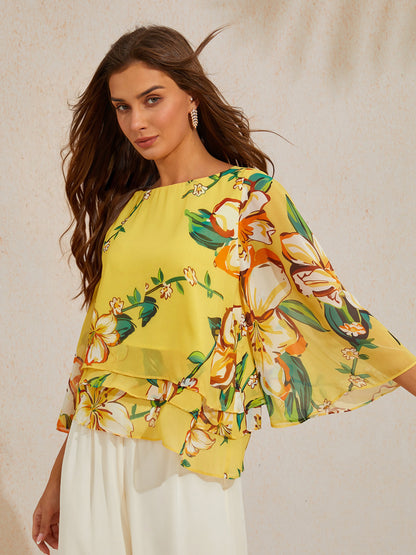 Lime Magnolia Glow Layered Chiffon Blouse