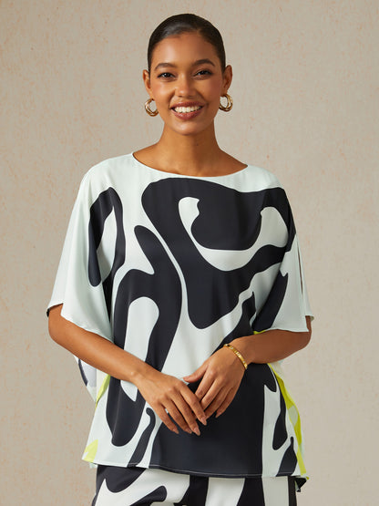 Noir Baroque Silky Satin Batwing Top