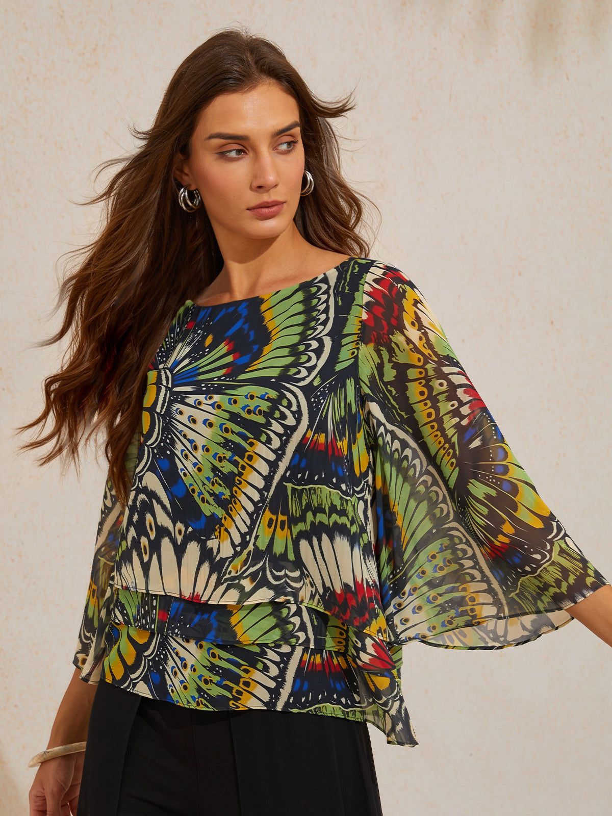 Jungle Butterfly Flowy Chiffon Blouse