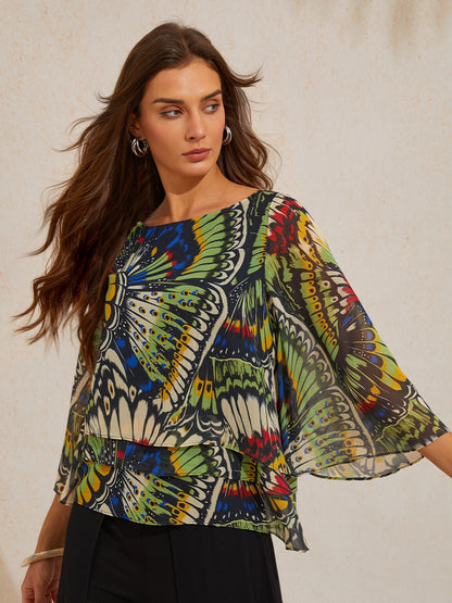 Jungle Butterfly Flowy Chiffon Blouse