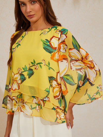 Lime Magnolia Glow Layered Chiffon Blouse