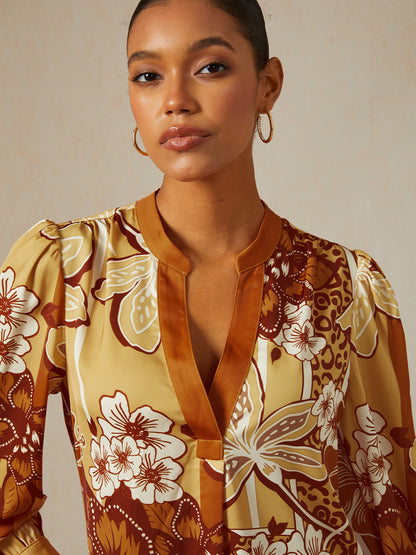 Amber Bloom Silky Satin Blouse